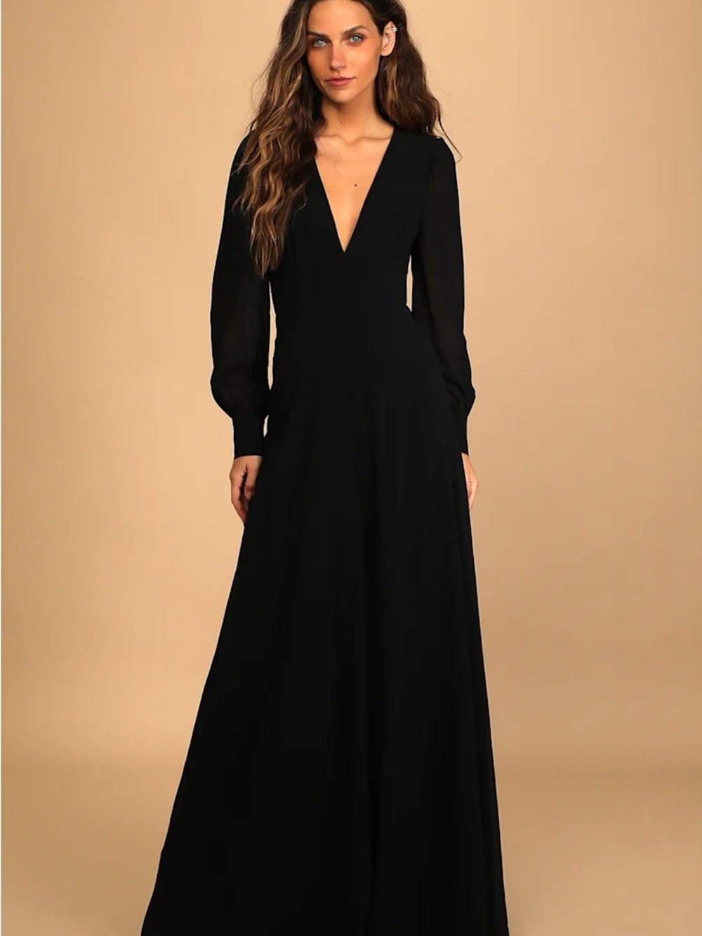 Lulus Talk About Divine Black Long Sleeve Backless Maxi Dress